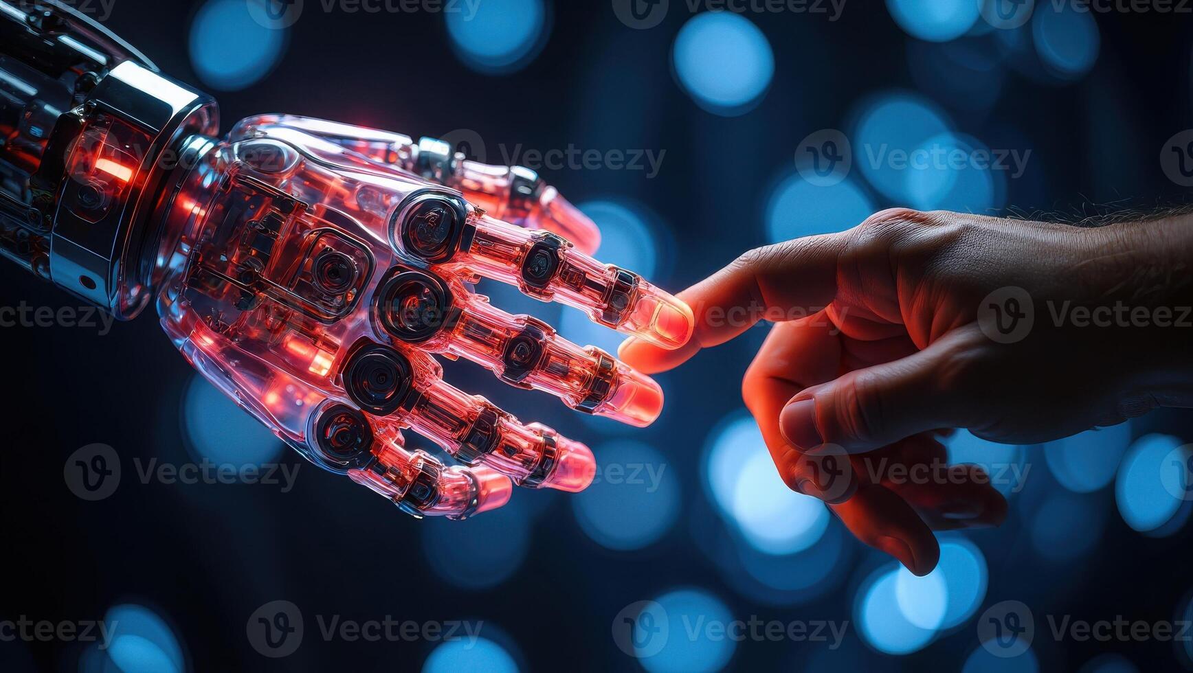 Human and Robot Hand Connection A Futuristic Touch of Technology and Humanity s Future photo