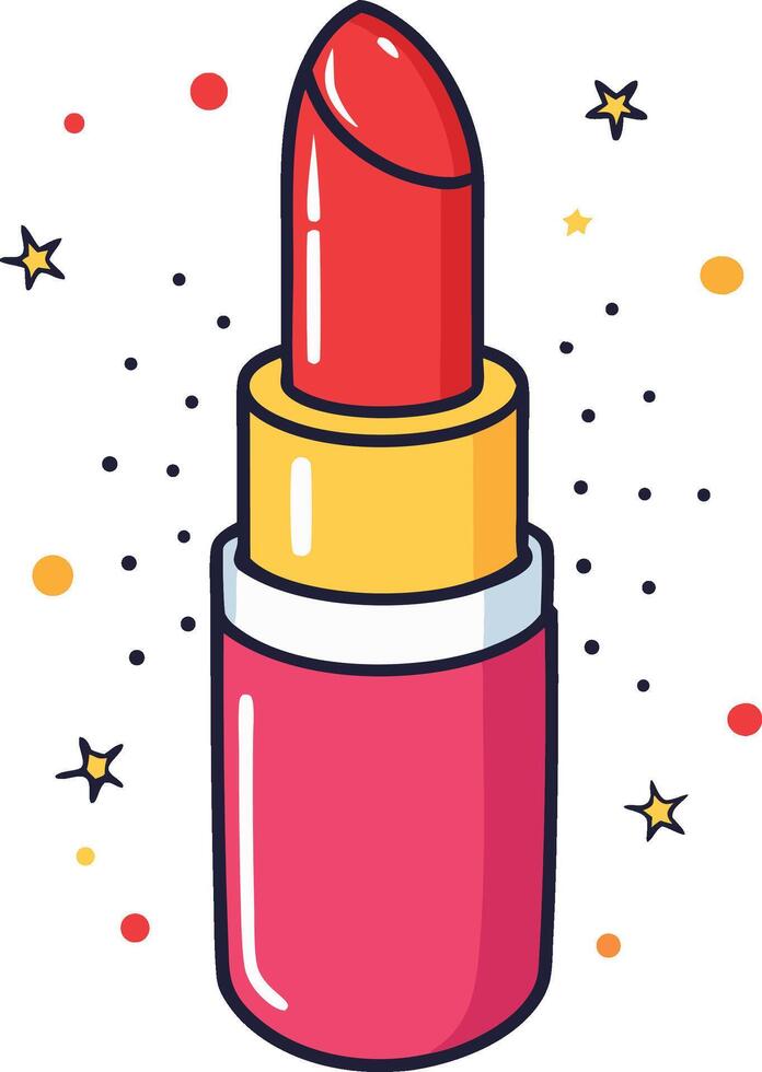 Vibrant Red Lipstick in a Cute and Playful Style and lipstick on a white background. vector