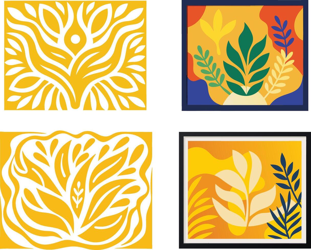 Botanical doodle background art set. Abstract Floral and Botanical Art Print Collection.Modern Trendy Matisse Minimal Style. vector