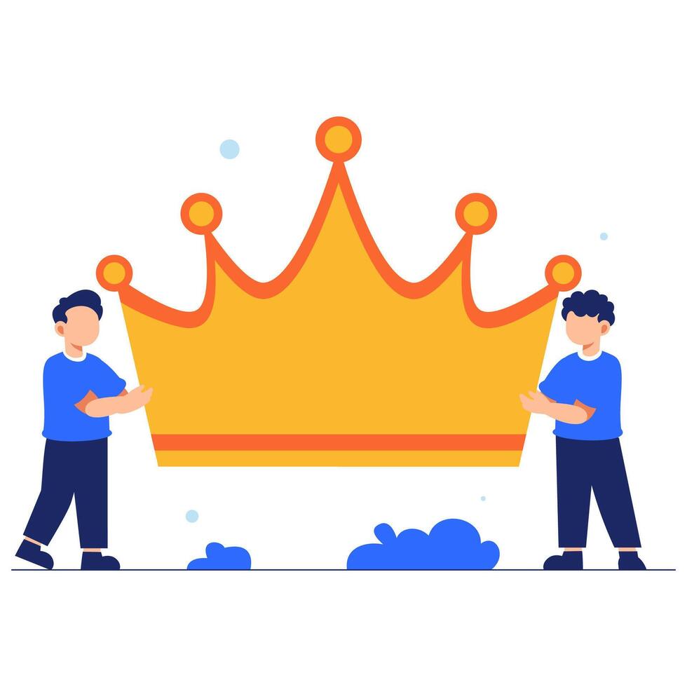 Two Characters Holding a Golden Crown Symbolizing Teamwork and Shared Success vector