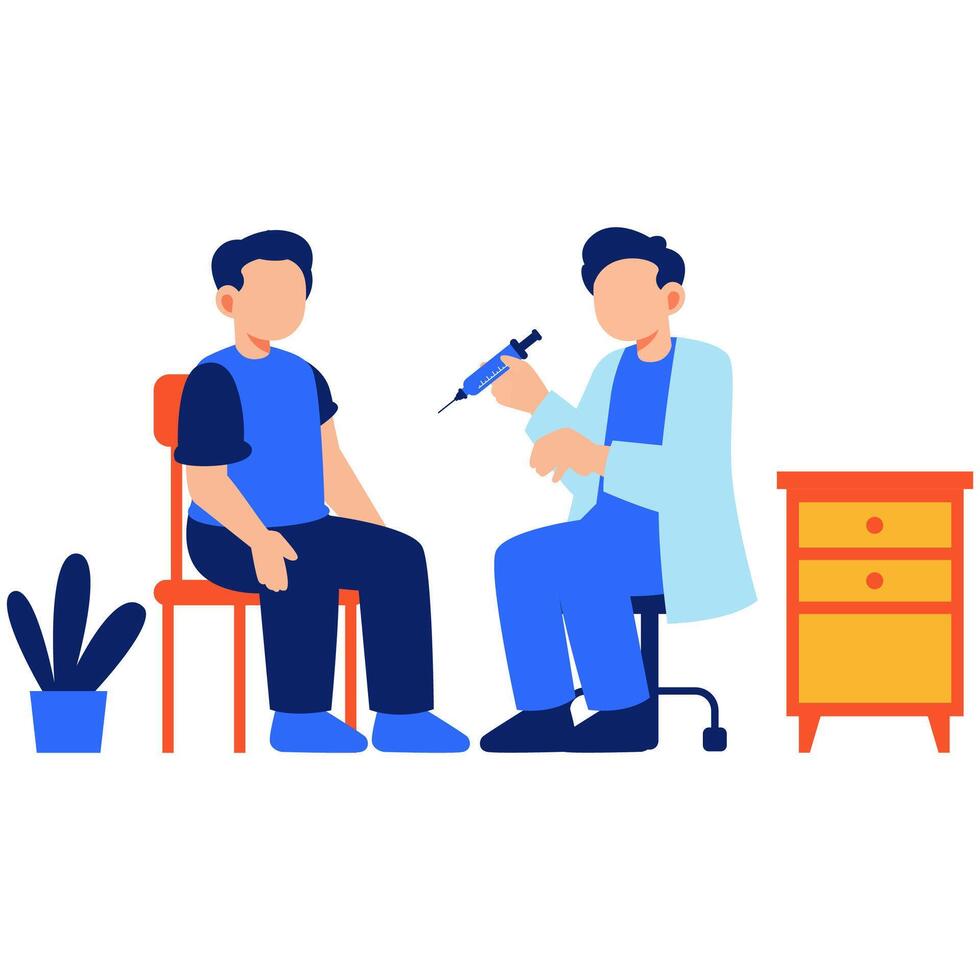 Doctor Administering Vaccine to Patient in a Clean and Professional Clinical Environment vector