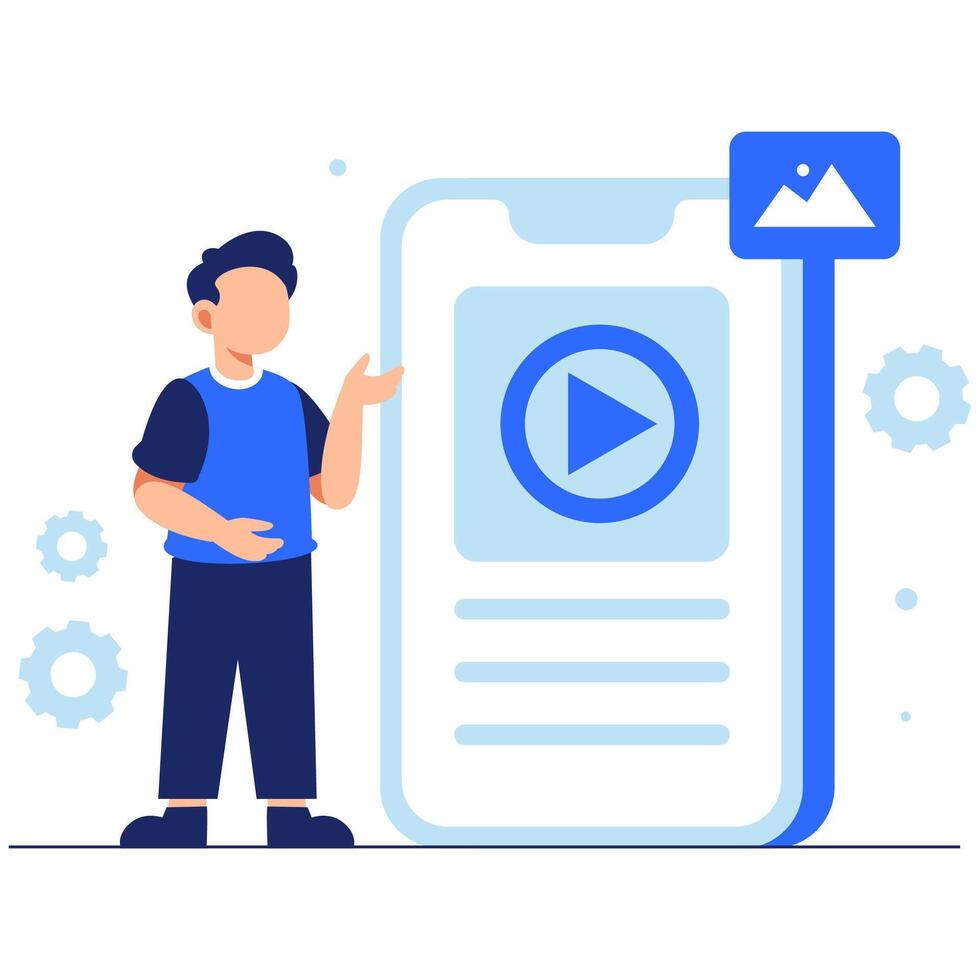 Vibrant multimedia concept showing a person interacting with a interface on a handheld digital device vector