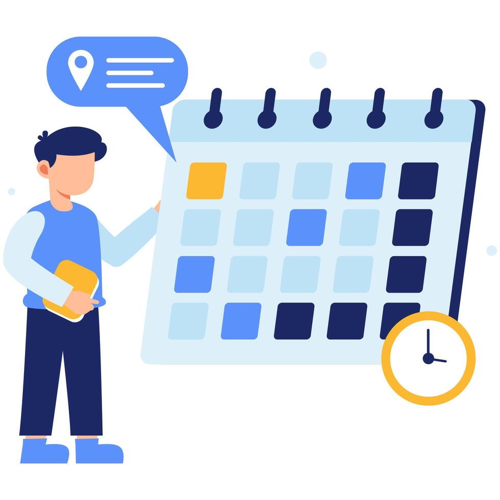 Person reviewing calendar with important appointment marked showing location and time for effective schedule and time management vector