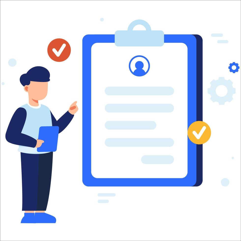 Professional Reviewing Job Descriptions on a Clipboard Representing Organized Hiring, Evaluation, and Strategic Workforce Planning vector