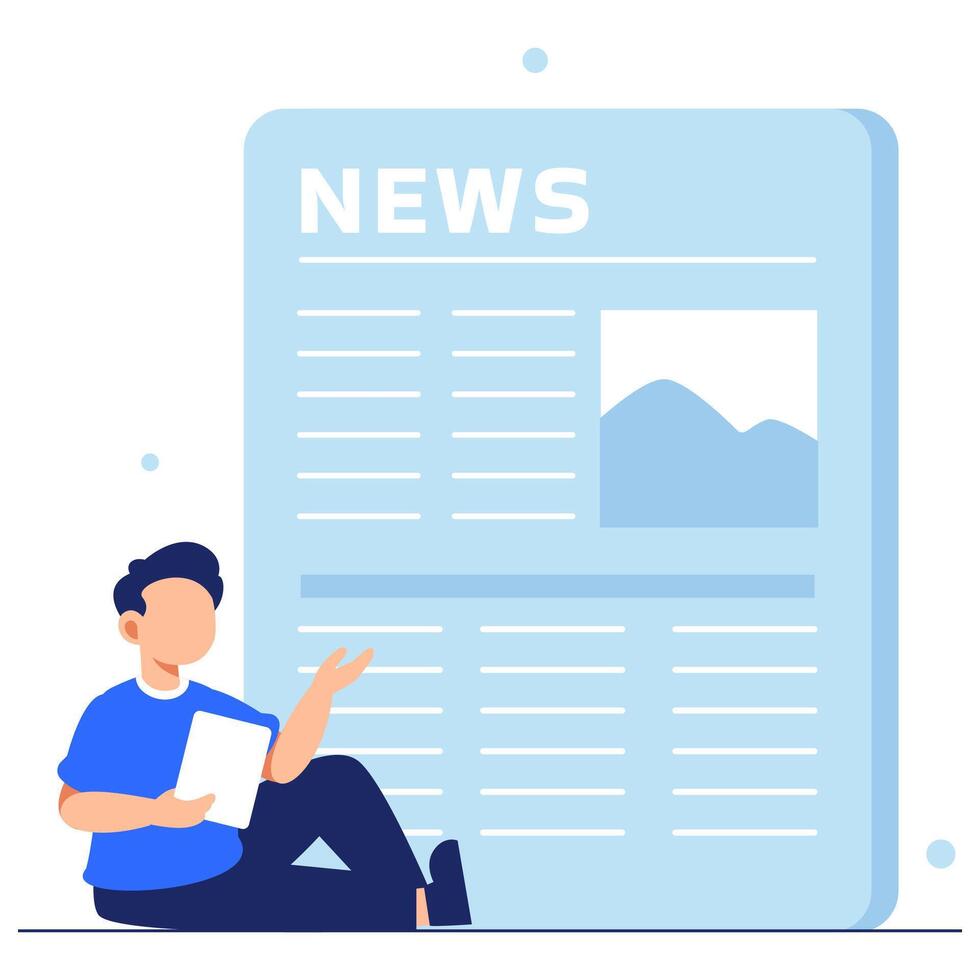 Young man reading digital news on tablet reflecting modern communication and information lifestyle vector