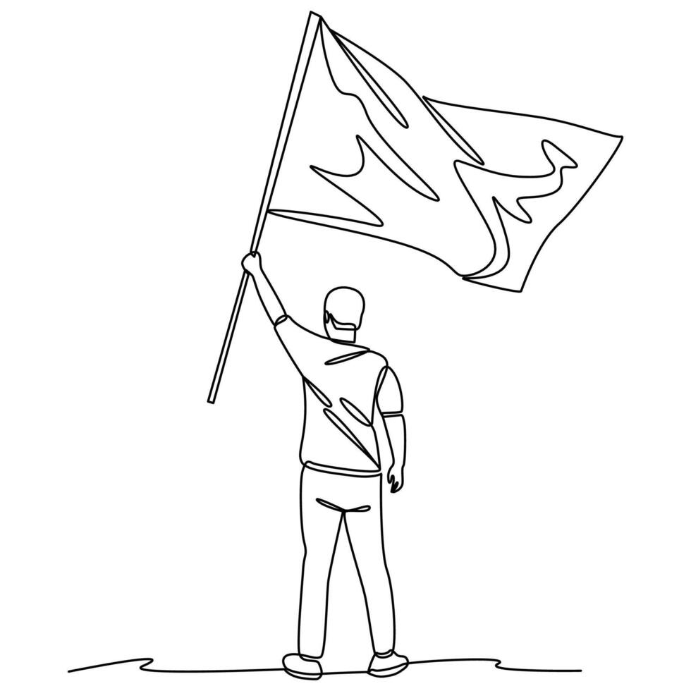 Minimalist Line Art of a Flag Waving Figure Celebrating Freedom and Patriotism vector