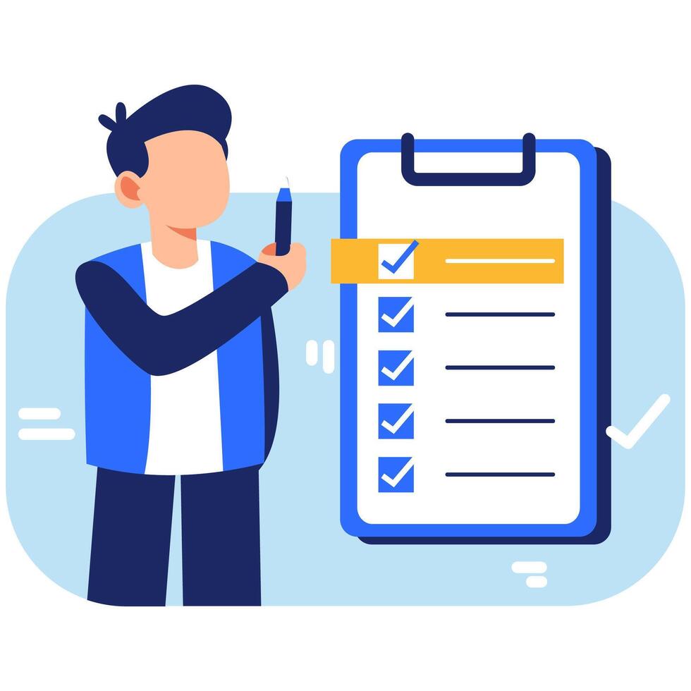 Efficient Checklist Completion Depicted with a Clipboard and Pen Representing Task Management, Planning, and Productive Organizational Strategies vector