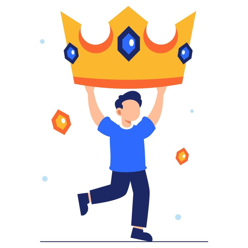 Joyful Character Celebrating Victory by Lifting a Bright Crown vector