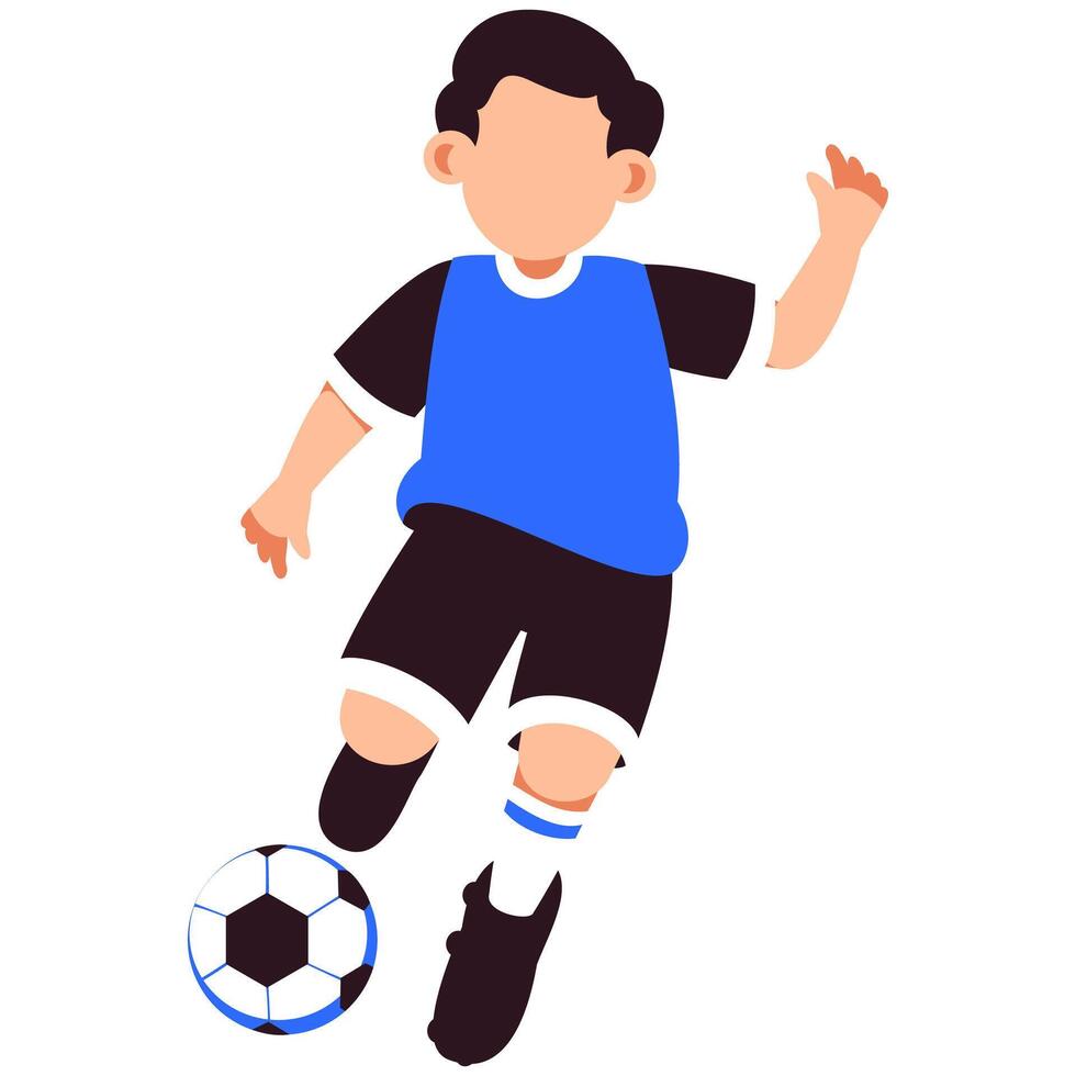 A lively illustration of a young football player actively kicking a ball, capturing the spirit of play, teamwork, and youthful energy vector