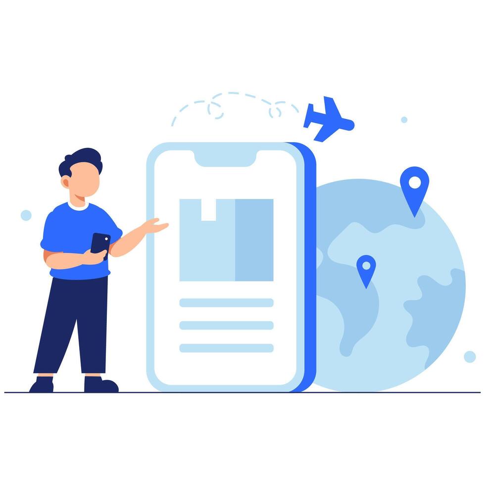 Smart logistics management concept with mobile phone and global delivery icons in modern environment vector
