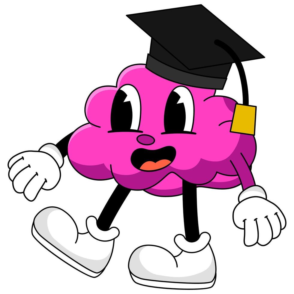 Cheerful Cartoon Brain Character Wearing a Graduation Cap and Sneakers vector