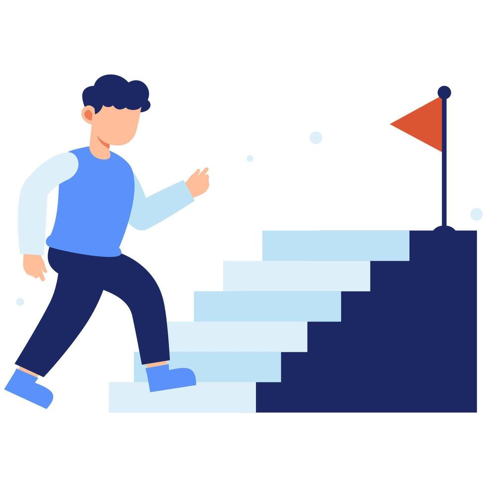 Climbing the stairs toward success with strong determination and focused effort to reach personal and professional achievement goals vector