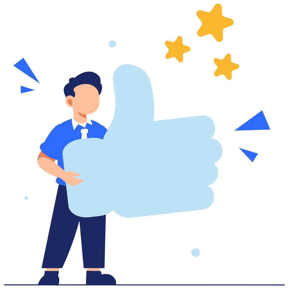 Cheerful Man Presenting a Giant Thumbs Up Surrounded by Stars in a Modern Illustration vector