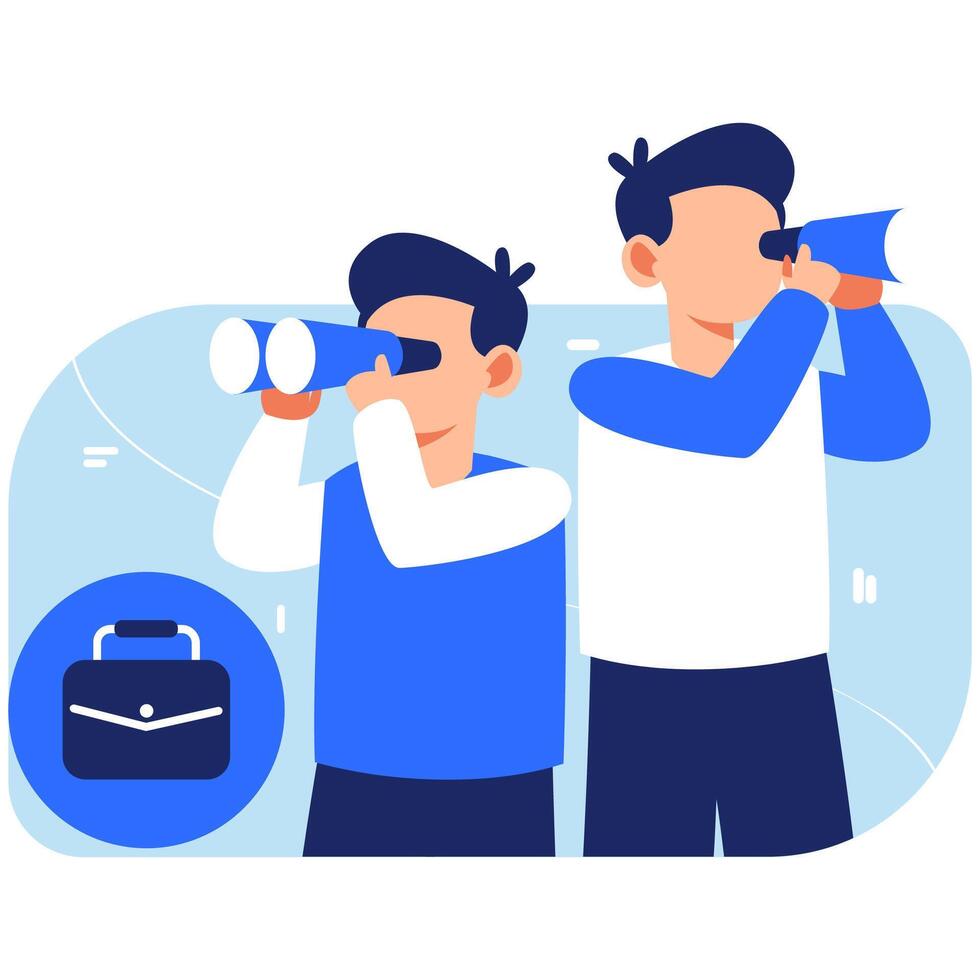 Boys exploring new opportunities with binoculars symbolizing vision, ambition, and curiosity in a bright environment vector