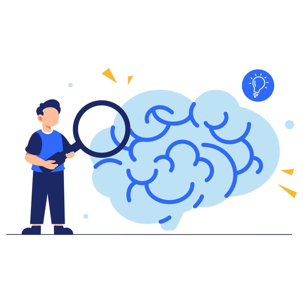Exploring the Mind with a Character Analyzing Brain Concepts vector