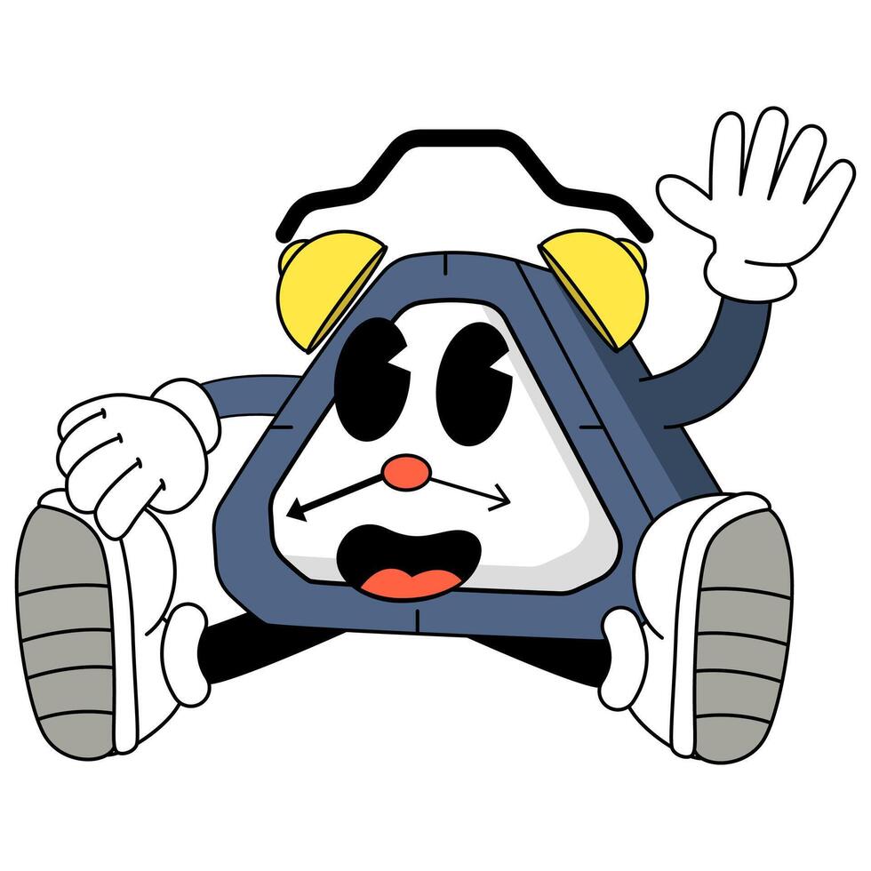 Cheerful Cartoon Alarm Clock Character Giving a Friendly Wave with Joyful Energy vector
