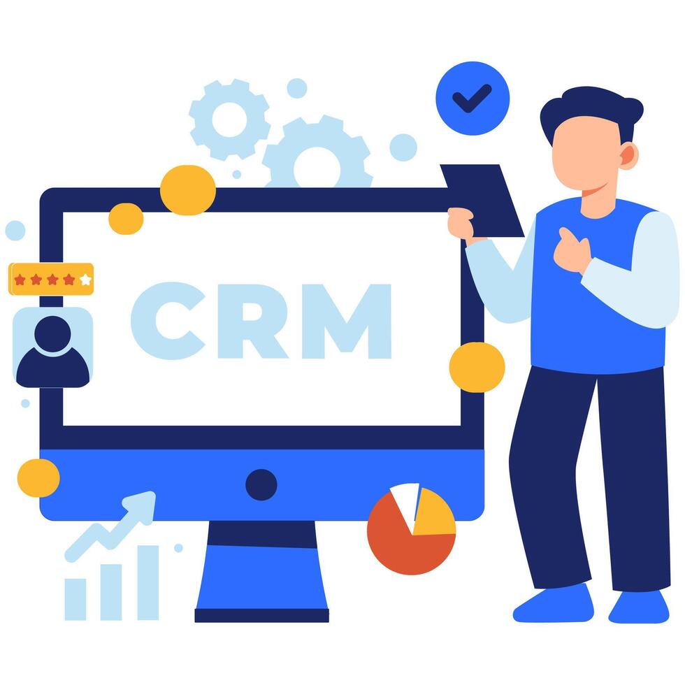 Interactive CRM Software Interface Featuring Data Analytics and Customer Relationship Management Tools vector