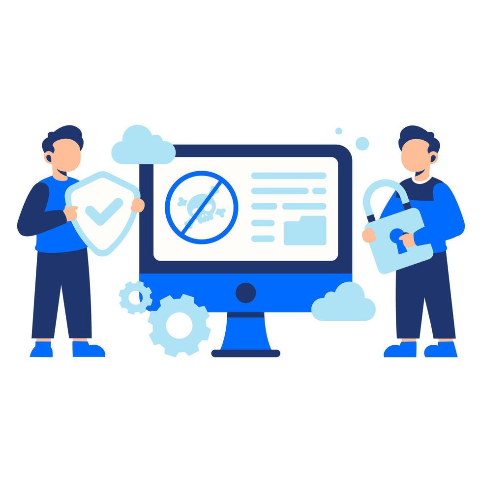 Protecting Computers from Digital Threats with Secure Antivirus in a Modern Tech Setup vector