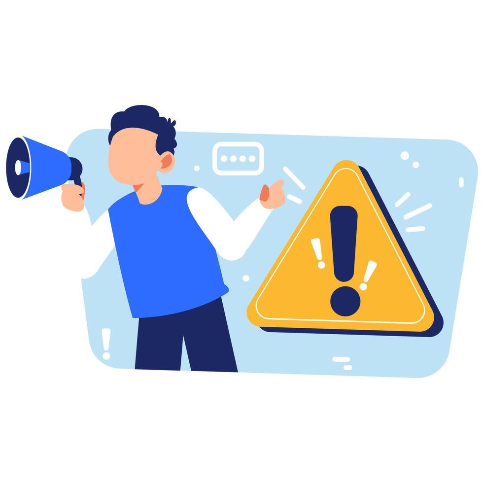 Important announcement alert with person holding megaphone and warning symbol to emphasize urgency and grab audience attention vector
