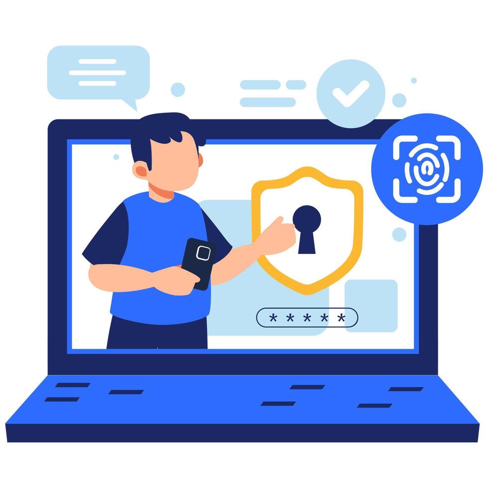 Protecting Online Identity and Sensitive Data with Cybersecurity Measures and Biometric Shield Access Technology vector
