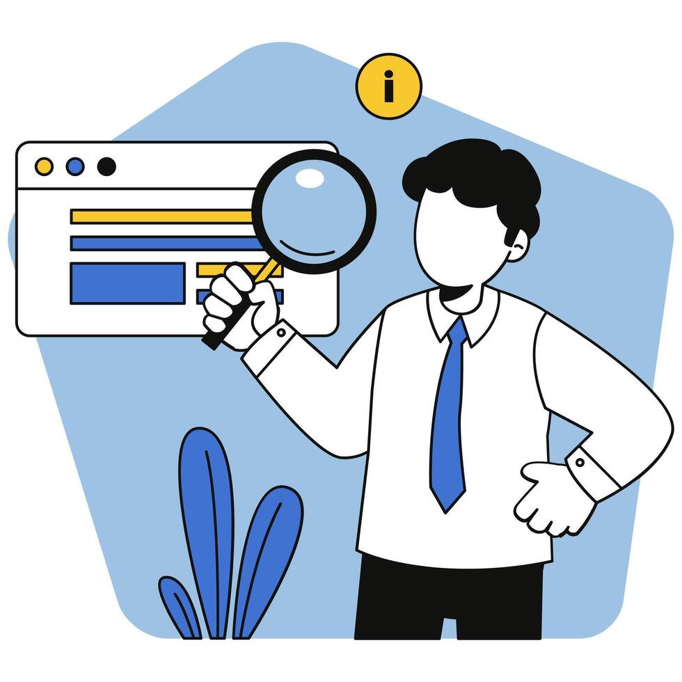 Search Concept Businessman Analyzing Data with Magnifying Glass vector