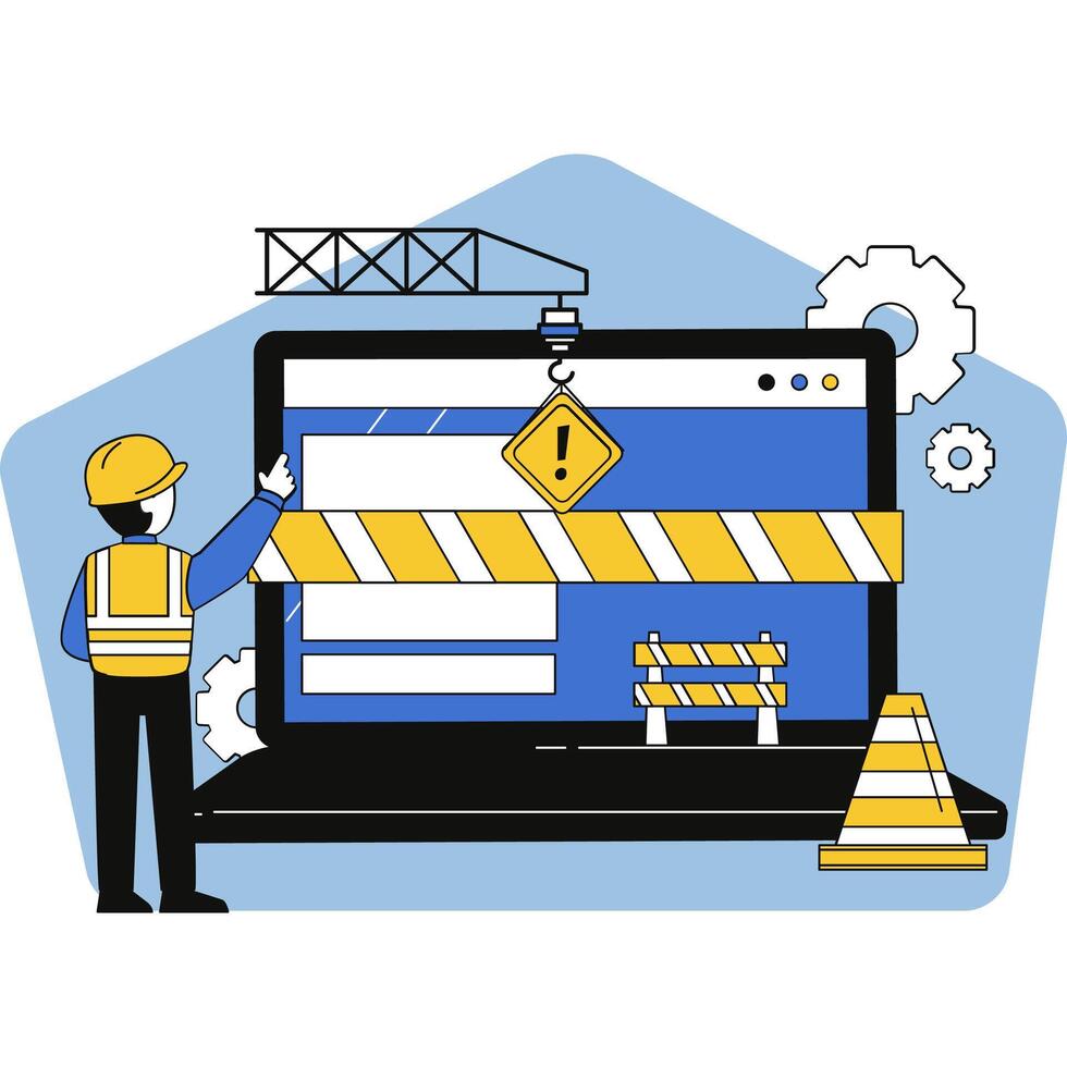 Website Under Maintenance Illustration with Worker and Construction Elements vector