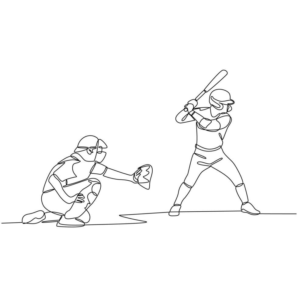 Continuous Line Art of Baseball Players Engaged in a High Energy Game Moment vector