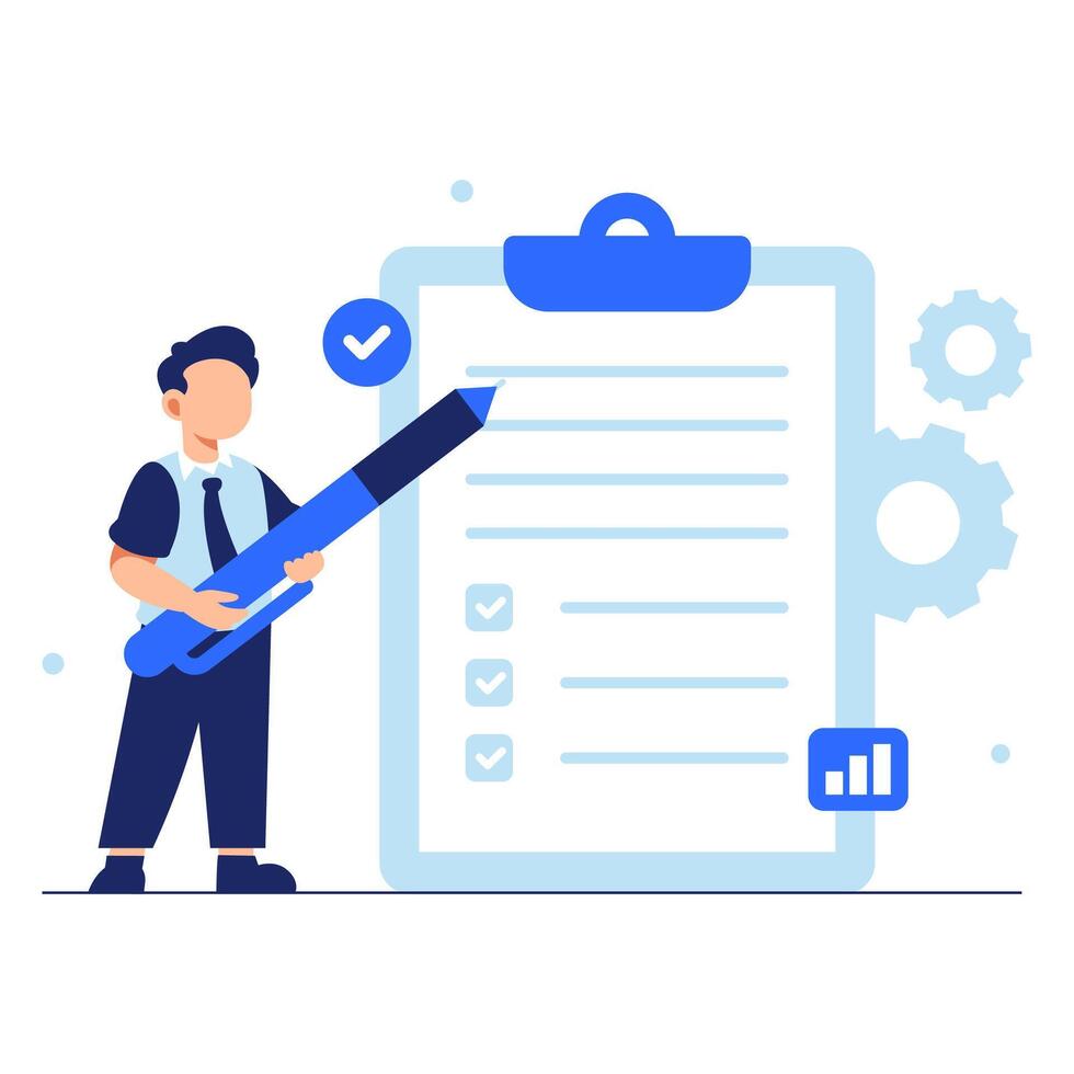 Professional Man Holding a Pen and Checklist for Business Tasks vector