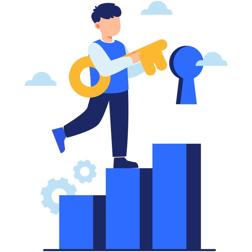 Person holding a key symbolizing success growth progress personal achievement and new opportunities in a hopeful atmosphere vector