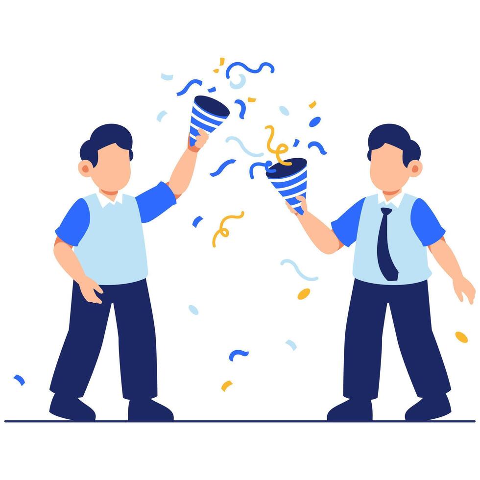 Celebrating Friendship and Joy with Boys in Party Hats and Colorful Confetti vector
