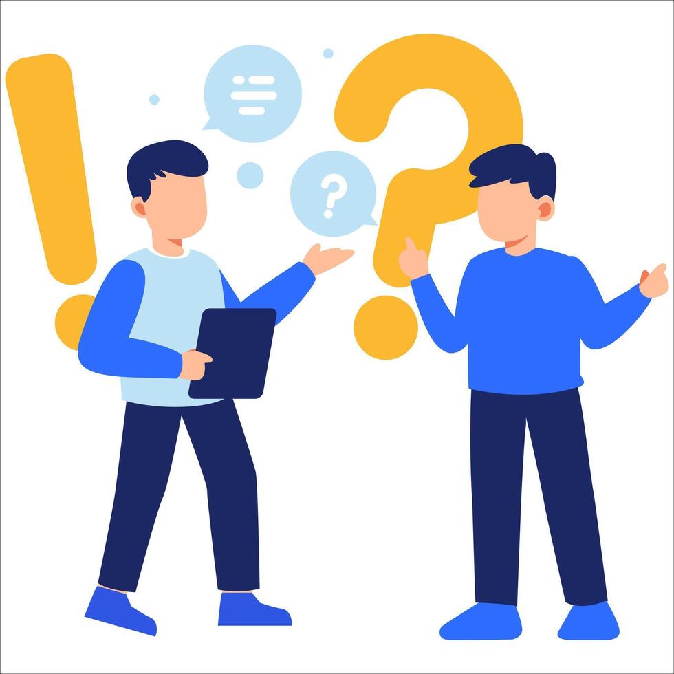 Answering Frequently Asked Questions Through Interactive Communication and Engagement Between Two People in a Modern Illustration vector