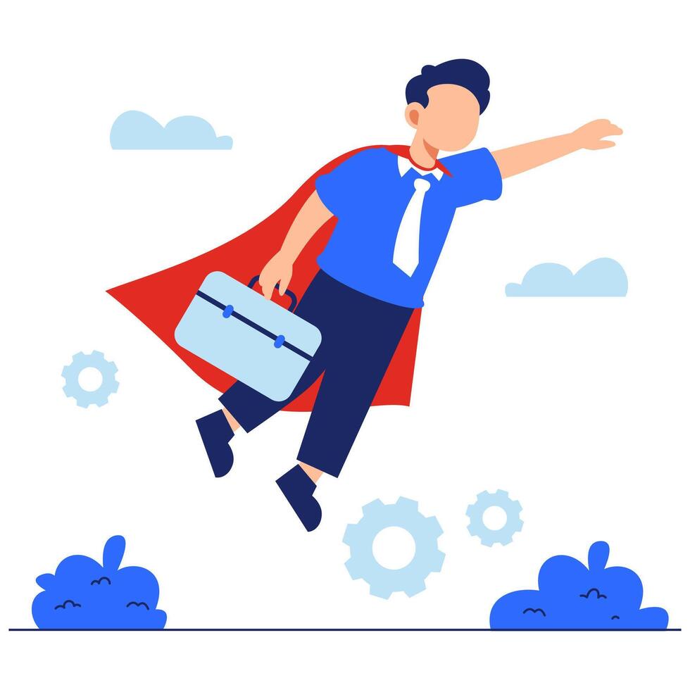 Business Superhero Empowering Career Growth While Flying with Briefcase vector