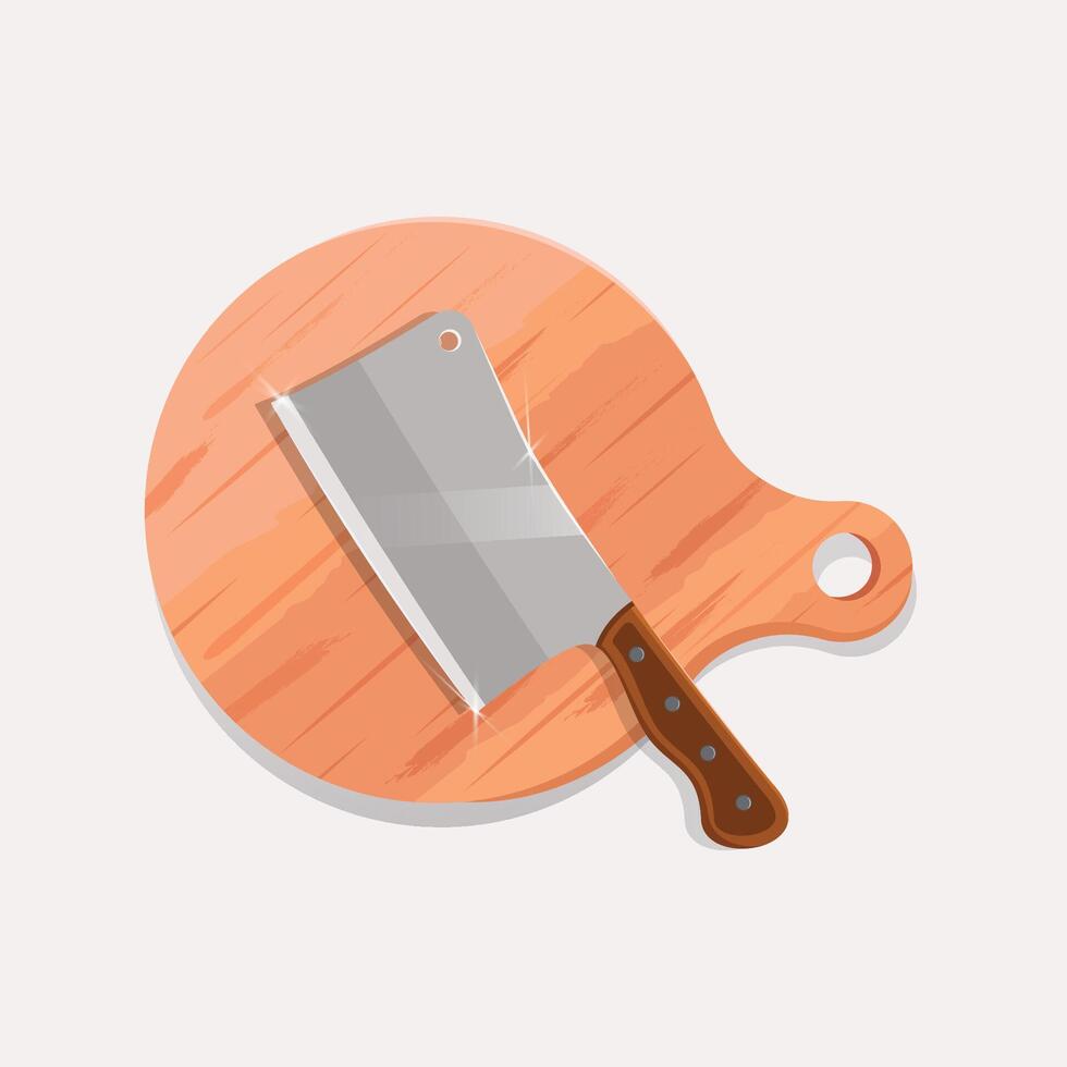 Wooden chopping board and meet knife stock design illustration vector