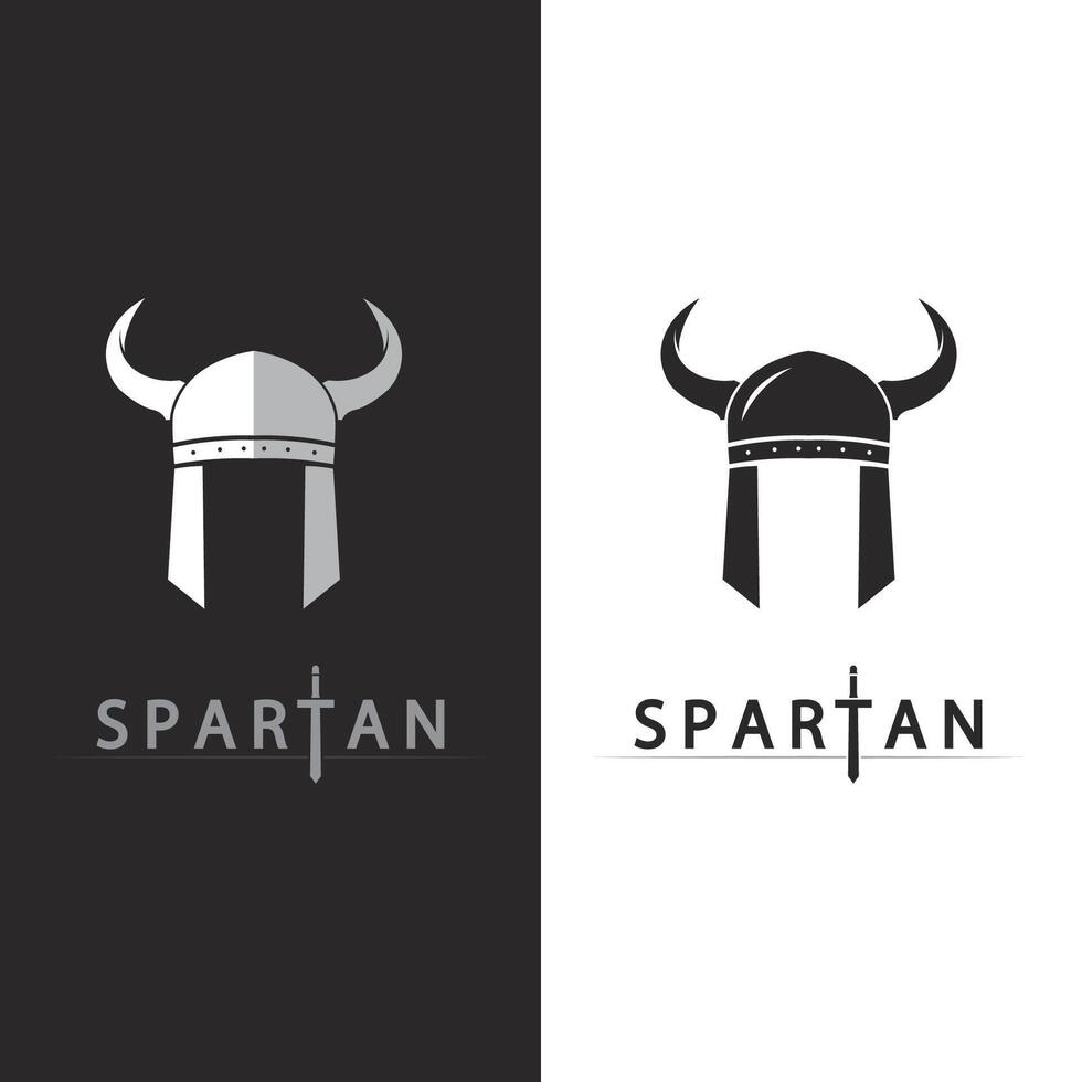 Ancient Spartan Shield Logo Design with Sword and Warrior Helmet Icon vector