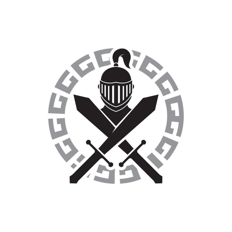 Gladiator Helmet Illustration with Warrior Sword for Historic Combat Logo vector