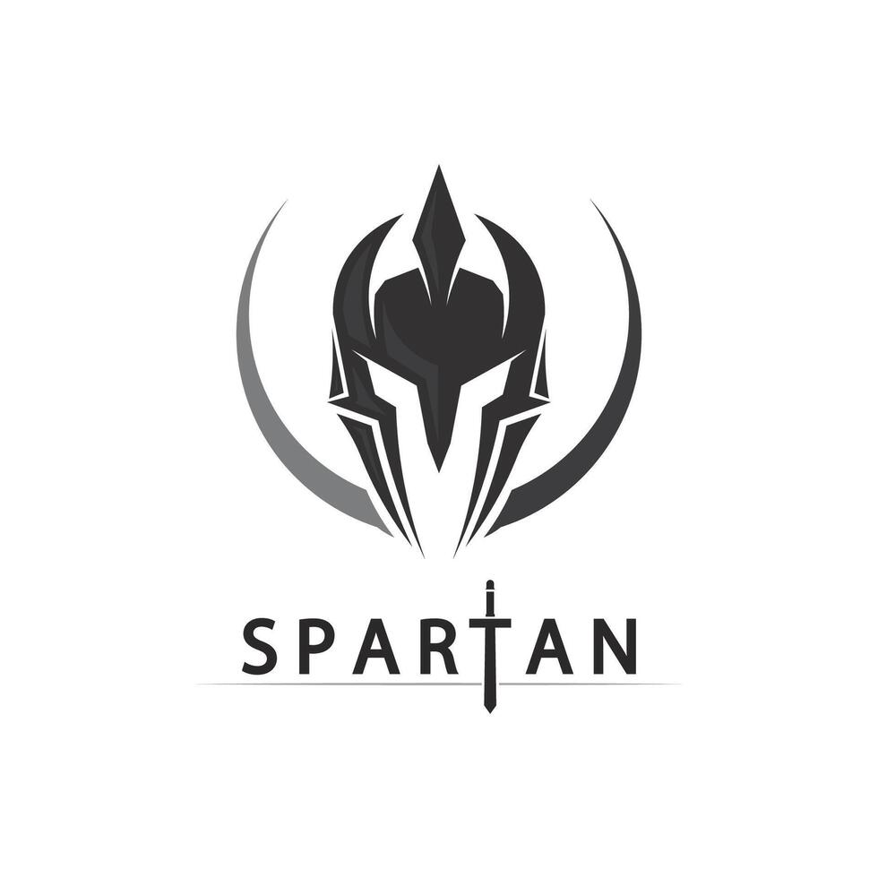 Spartan Hero Face Logo with Ancient Helmet and Sharp Warrior Blade Icon vector
