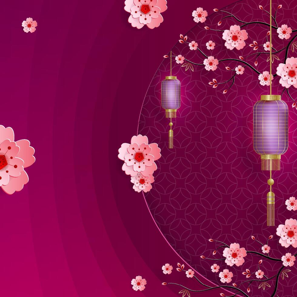 Cherry blossoms with decorative lanterns vector