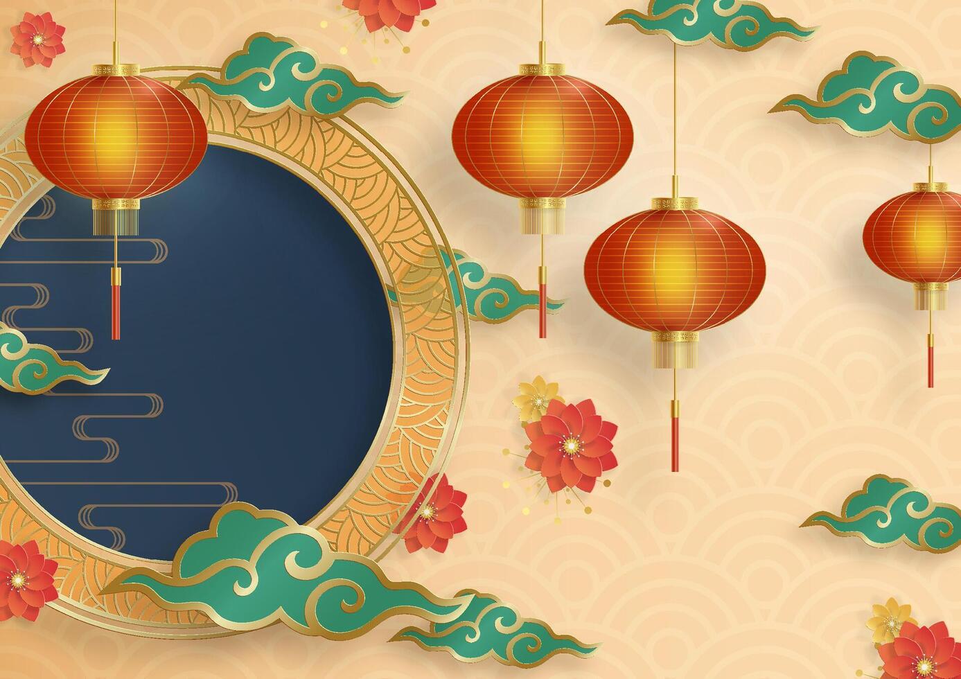 Decorative lanterns and flowers background vector