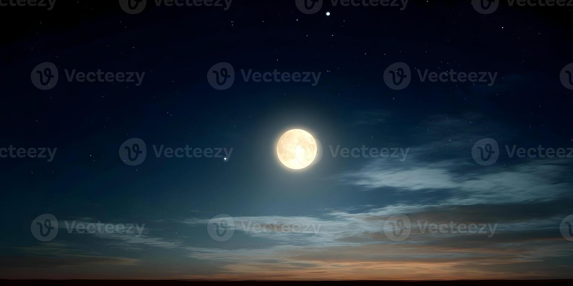 Full Moon Night Sky with Clouds and Stars Nighttime Landscape photo