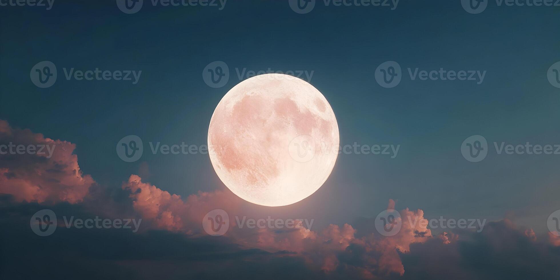 Full Pink Moon Night Sky Cloudscape Celestial Background photo