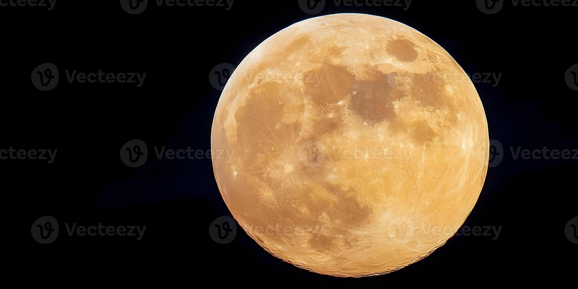 Closeup Detailed Golden Full Moon Night Sky Astronomical Image photo