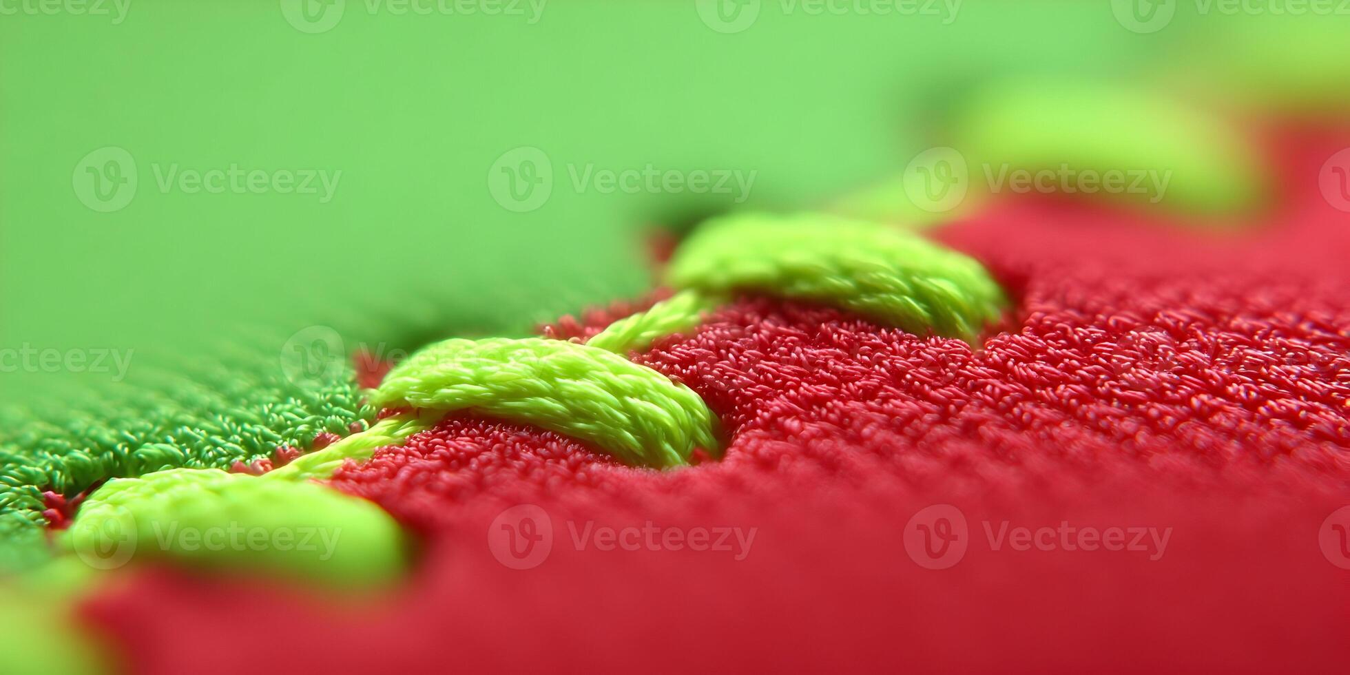 Closeup Red Green Fabric Texture Lime Stitching Detail photo