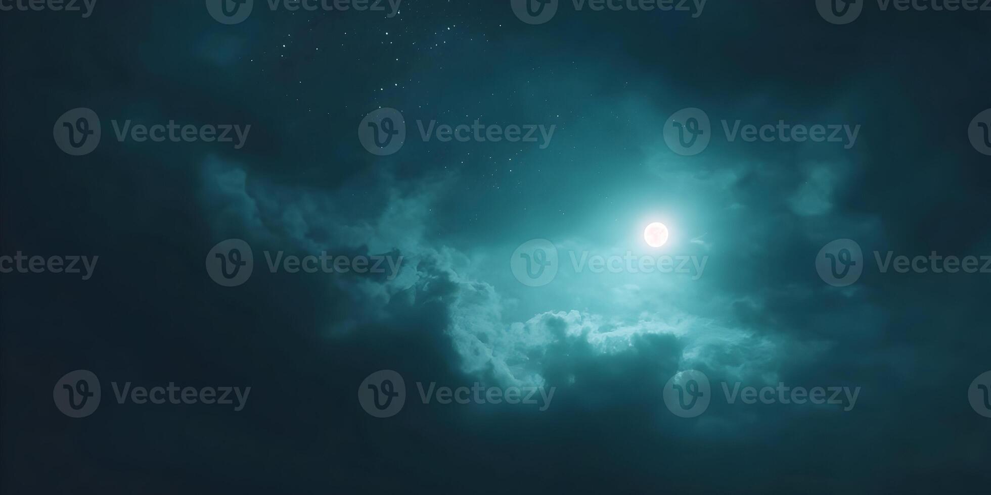Full Moon Night Sky Cloudscape Dark Teal Blue Night photo