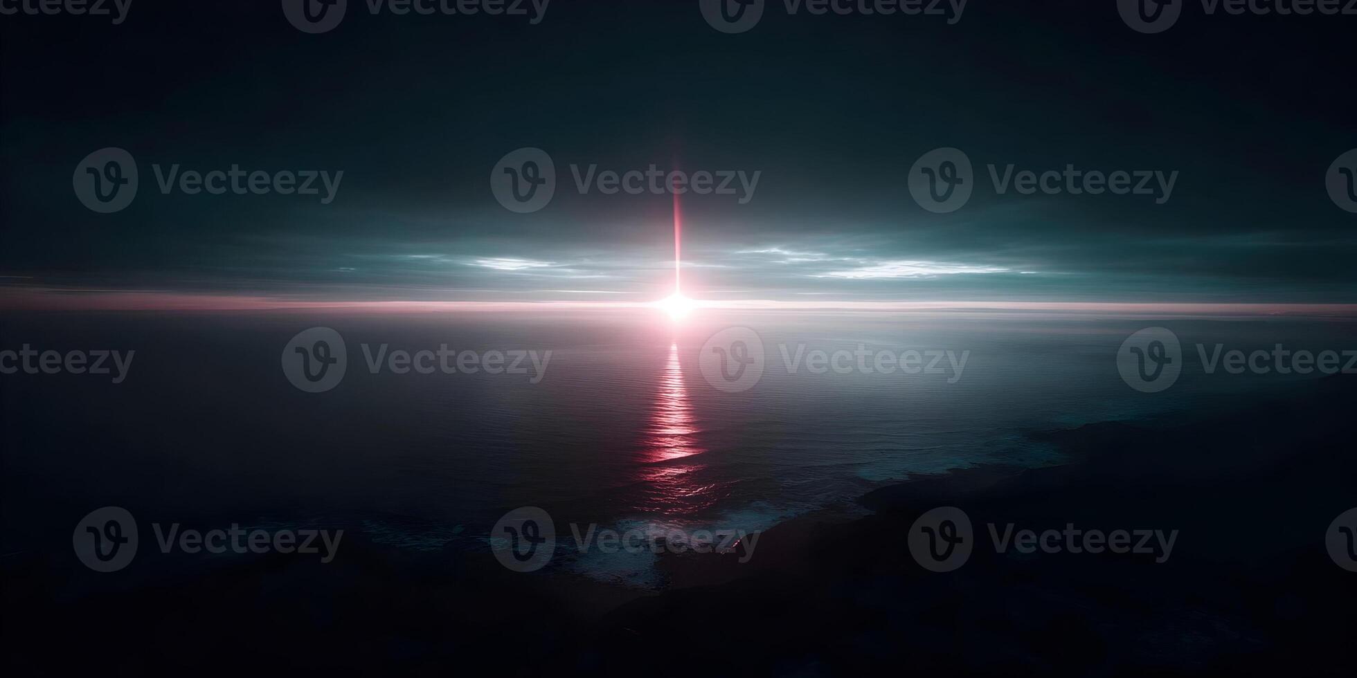 Ocean Sunset Dramatic Pink Sun Rays Coastal Landscape photo