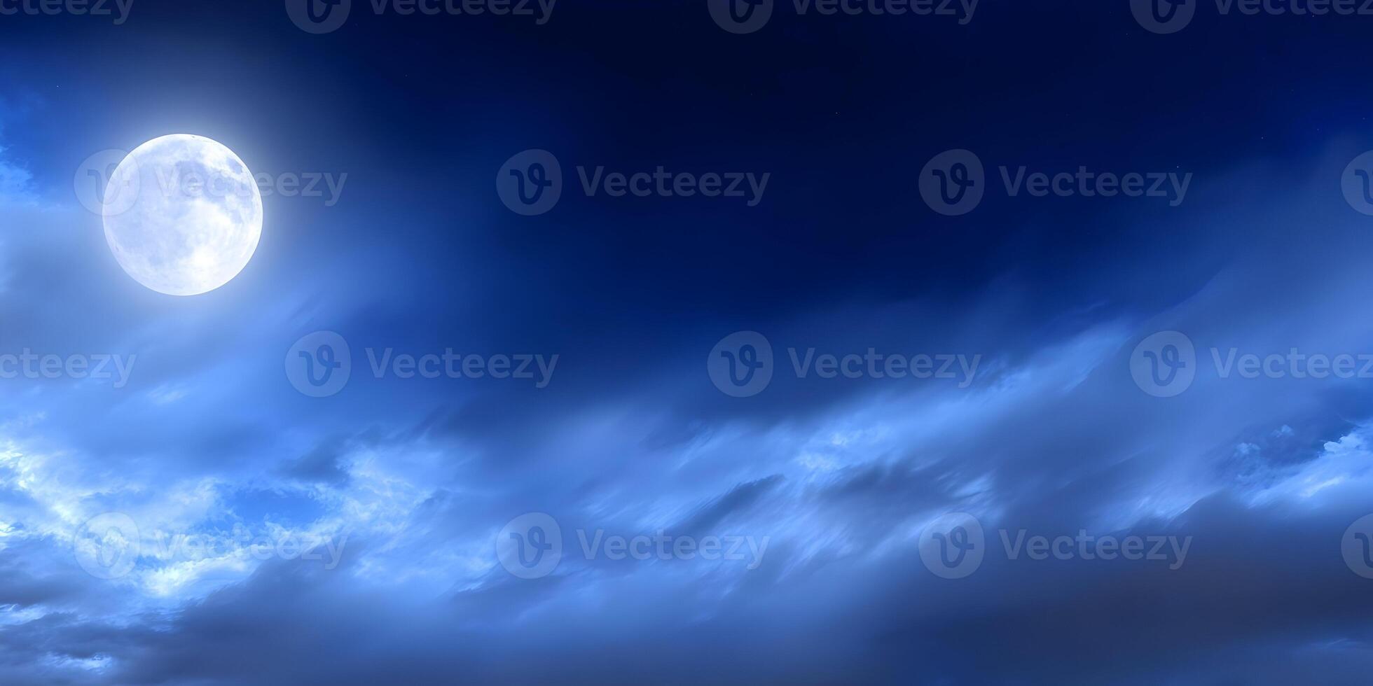 Full Moon Night Sky with Blue Cloudscape photo