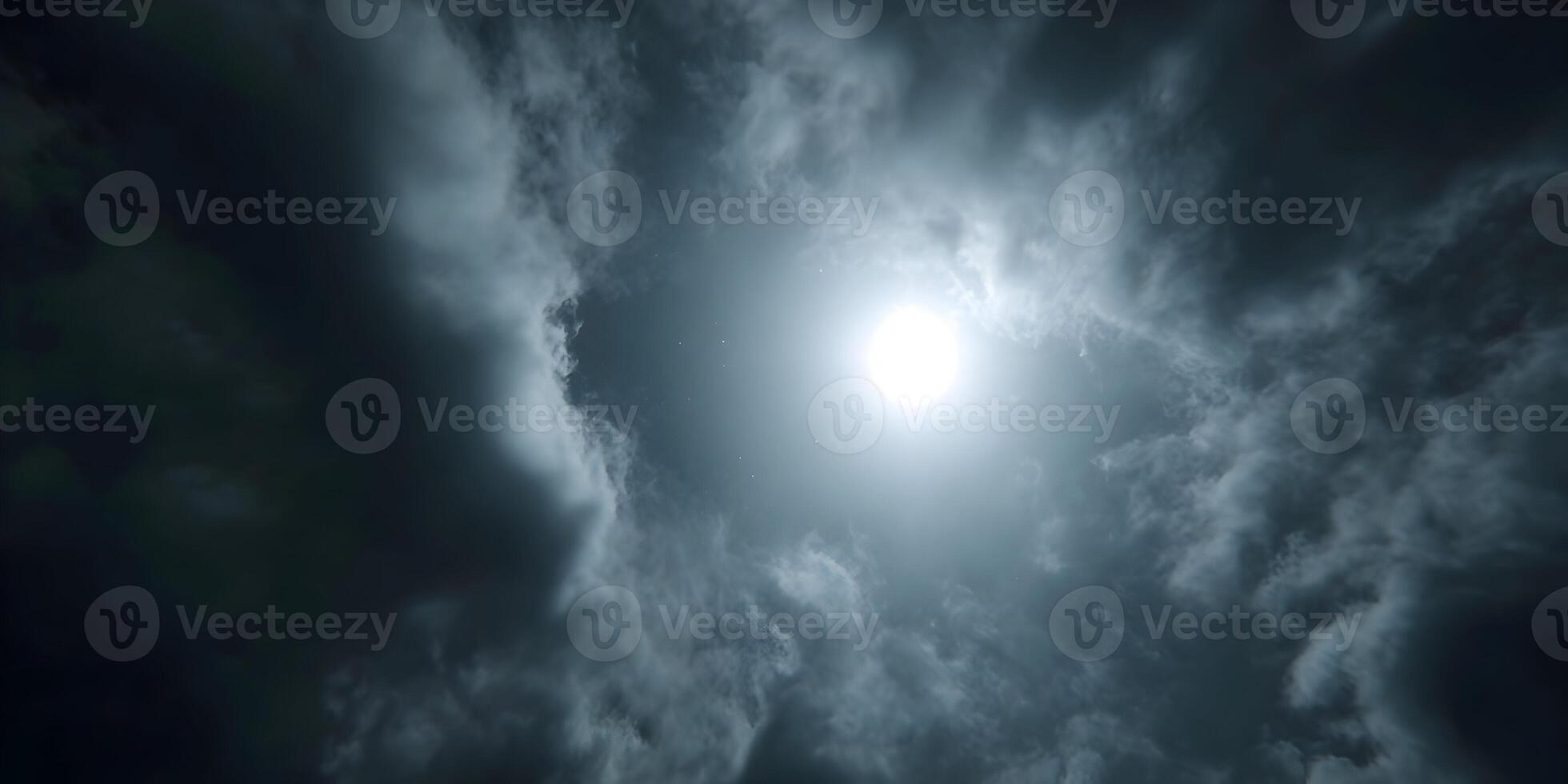 Bright Sun Behind Dark Clouds Dramatic Sky Scene photo