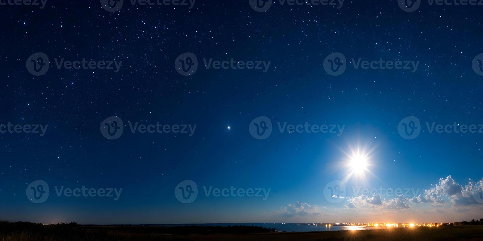 Night Sky Landscape Bright Moon Stars City Lights photo