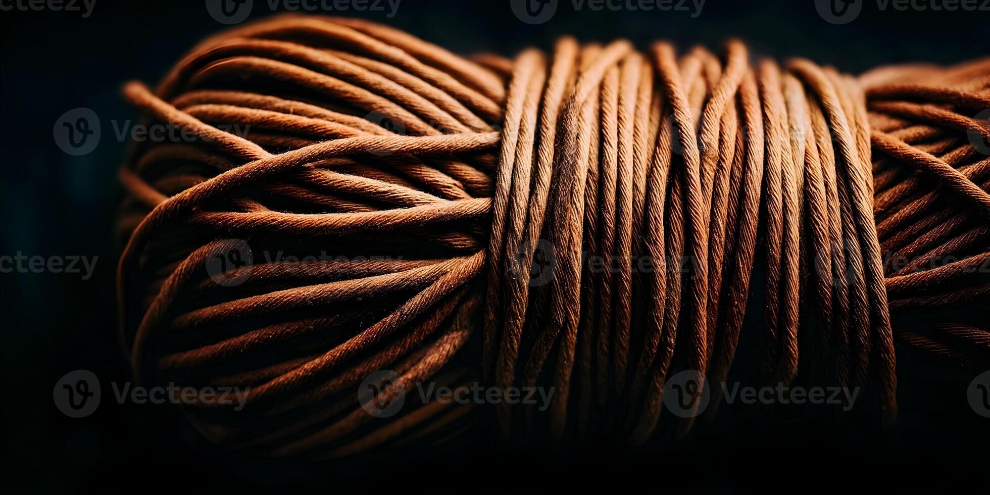 Closeup Brown Cotton Cord Coil Roll Texture Background photo