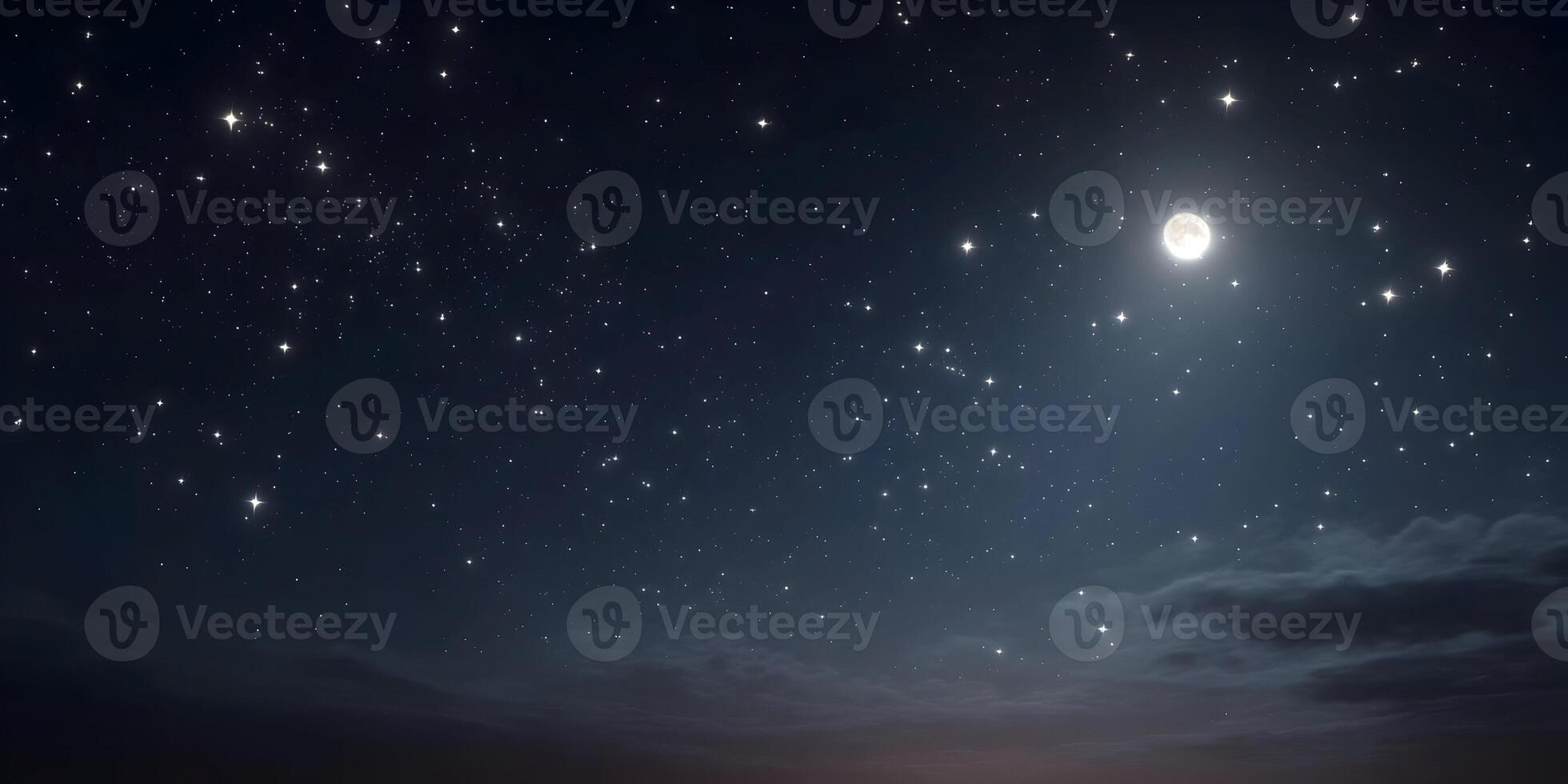 Night Sky Full Moon Stars Cloudscape Dark Blue Background photo