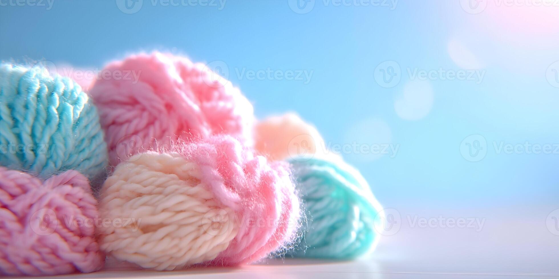 Pastel Pink Blue Yarn Balls Soft Texture Background photo